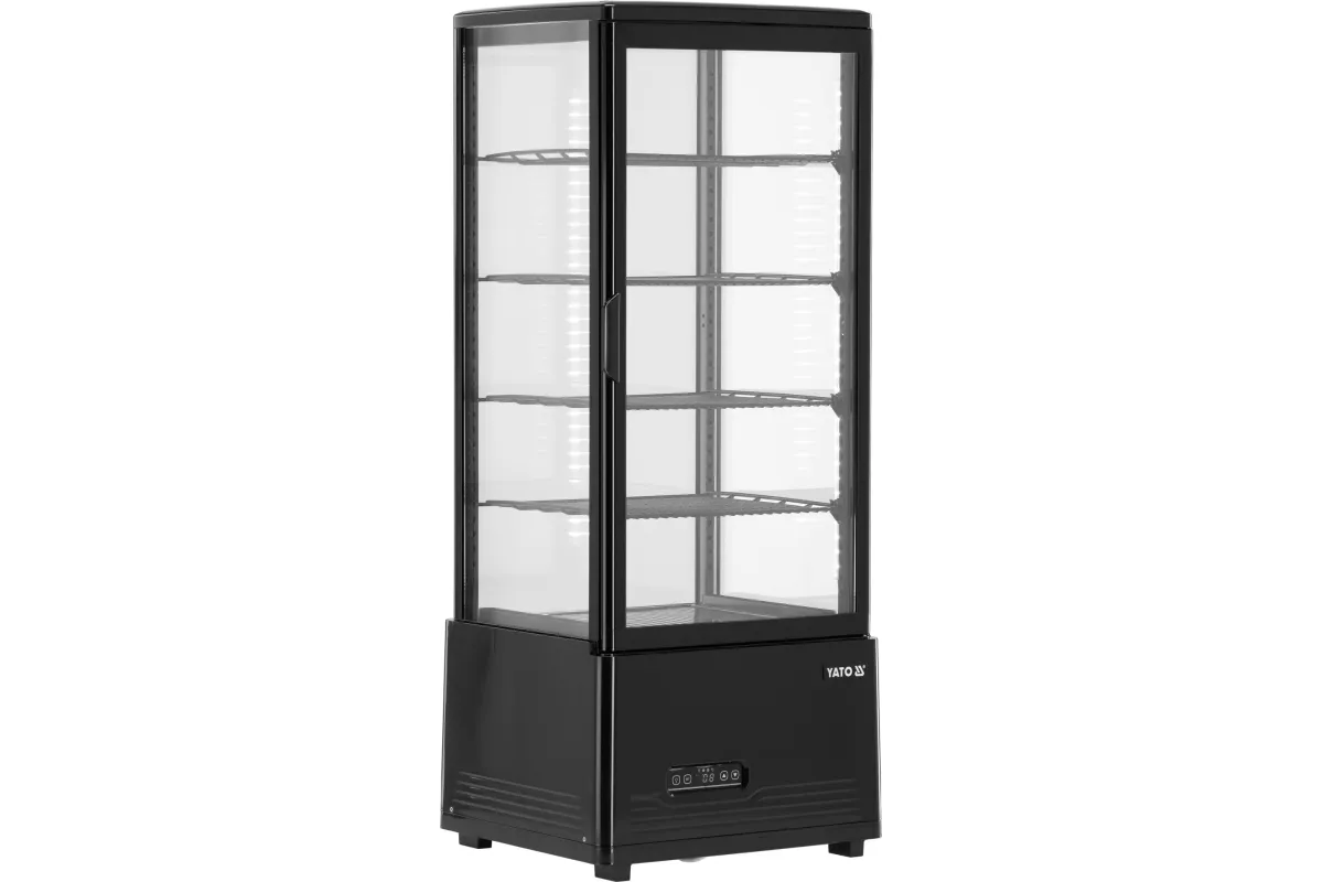 Witryna Chłodnicza Cukiernicza 98L YATO YG-05053 Czarna - 4 Półki, Oświetlenie LED, Przeszklona z 4 Stron