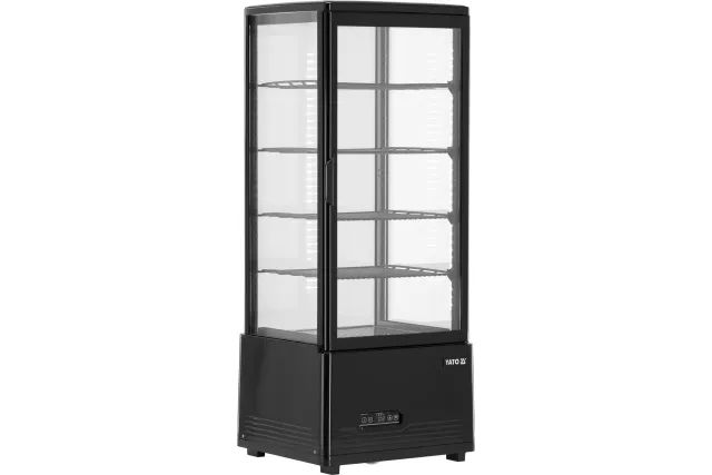 Witryna Chłodnicza Cukiernicza 98L YATO YG-05053 Czarna - 4 Półki, Oświetlenie LED, Przeszklona z 4 Stron