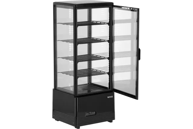 Witryna Chłodnicza Cukiernicza 98L YATO YG-05053 Czarna - 4 Półki, Oświetlenie LED, Przeszklona z 4 Stron