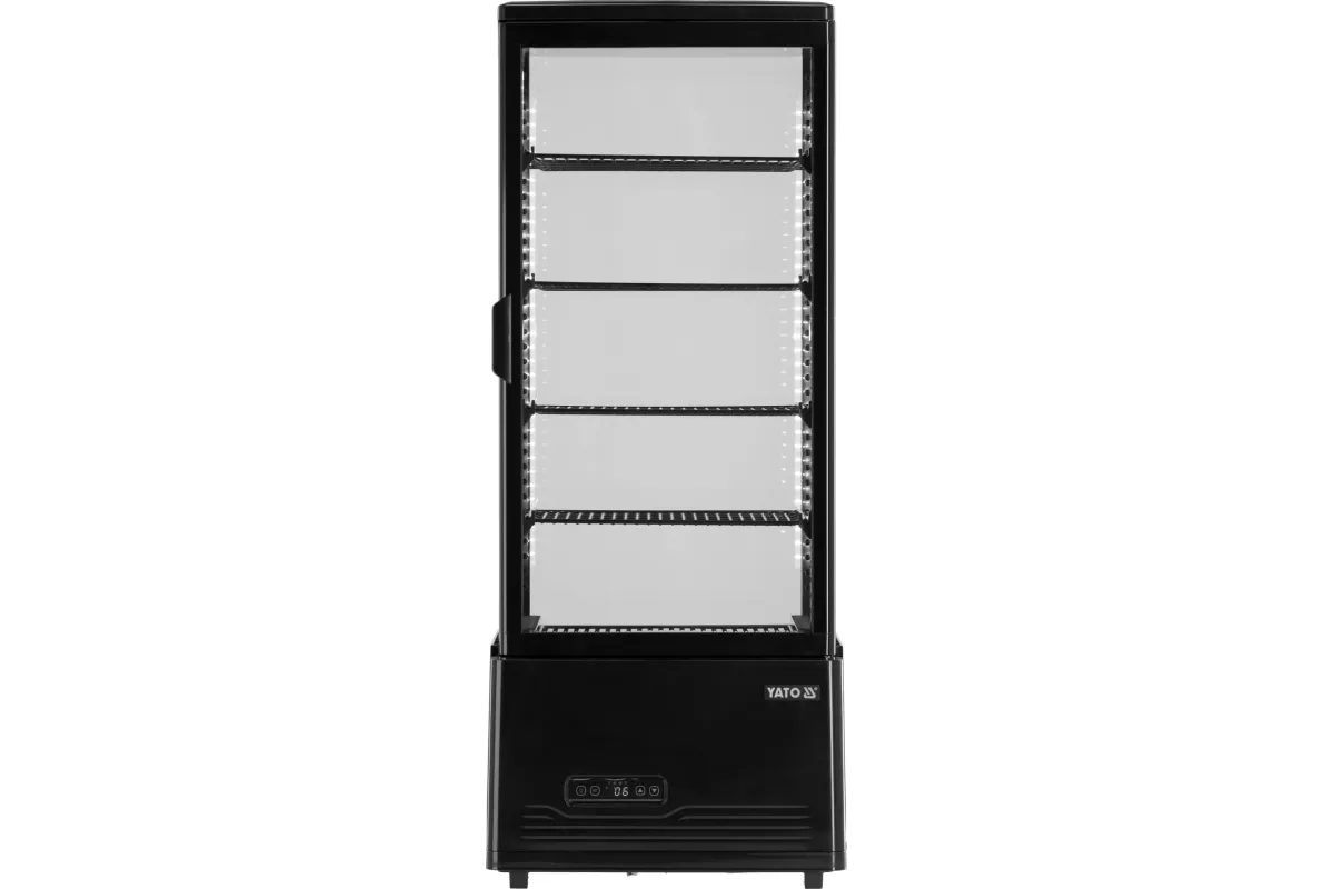 Witryna Chłodnicza Cukiernicza 98L YATO YG-05053 Czarna - 4 Półki, Oświetlenie LED, Przeszklona z 4 Stron