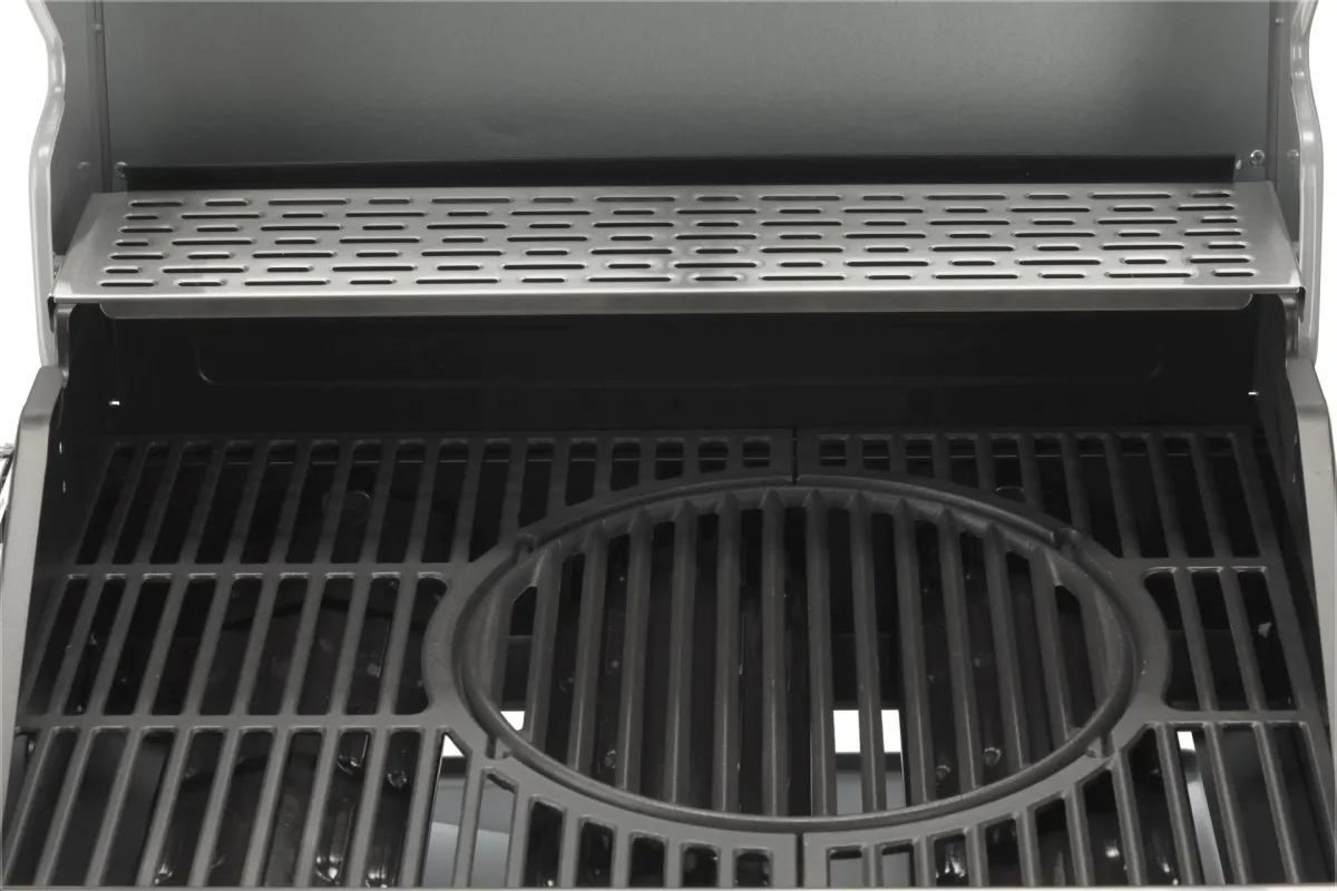 Grill gazowy 3+1 ze stali nierdzewnej - 11,2 kW, żeliwny ruszt, pokrywa z szybą, palnik boczny YATO YG-20015