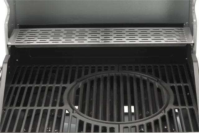 Grill gazowy 3+1 ze stali nierdzewnej - 11,2 kW, żeliwny ruszt, pokrywa z szybą, palnik boczny YATO YG-20015