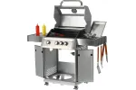 Grill gazowy 3+1 ze stali nierdzewnej - 11,2 kW, żeliwny ruszt, pokrywa z szybą, palnik boczny YATO YG-20015