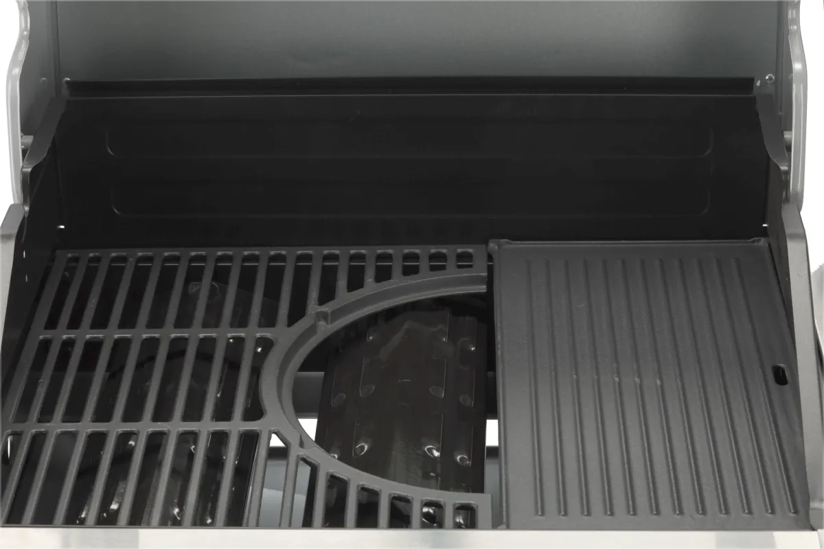 Grill gazowy 3+1 ze stali nierdzewnej - 11,2 kW, żeliwny ruszt, pokrywa z szybą, palnik boczny YATO YG-20015