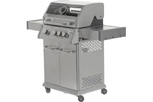 Grill gazowy 3+1 ze stali nierdzewnej - 11,2 kW, żeliwny ruszt, pokrywa z szybą, palnik boczny YATO YG-20015