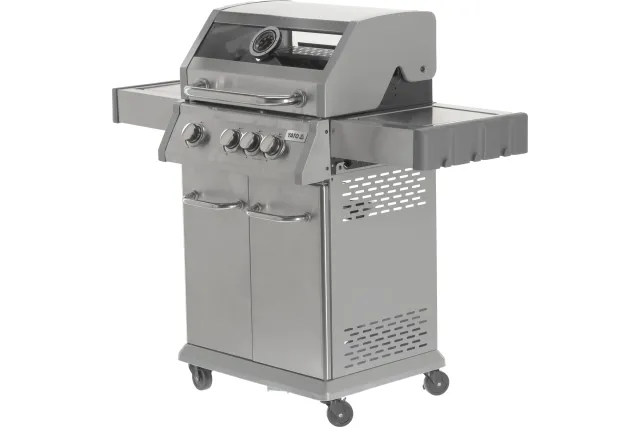 Grill gazowy 3+1 ze stali nierdzewnej - 11,2 kW, żeliwny ruszt, pokrywa z szybą, palnik boczny YATO YG-20015