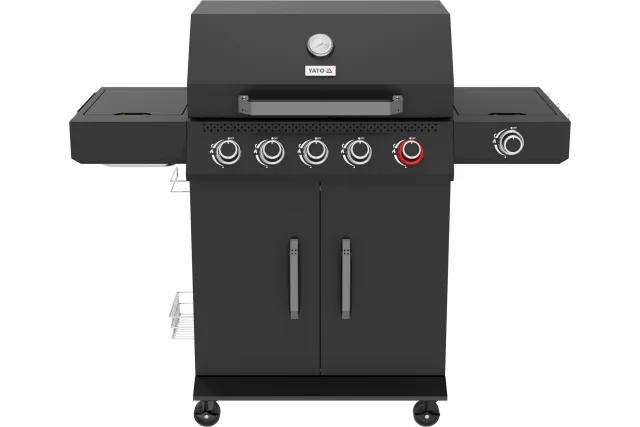 Grill gazowy YATO 5+1 z palnikiem infrared 800°C – 19,5 kW, 6 palników, żeliwne ruszty YG-20031