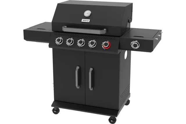 Grill gazowy YATO 5+1 z palnikiem infrared 800°C – 19,5 kW, 6 palników, żeliwne ruszty YG-20031