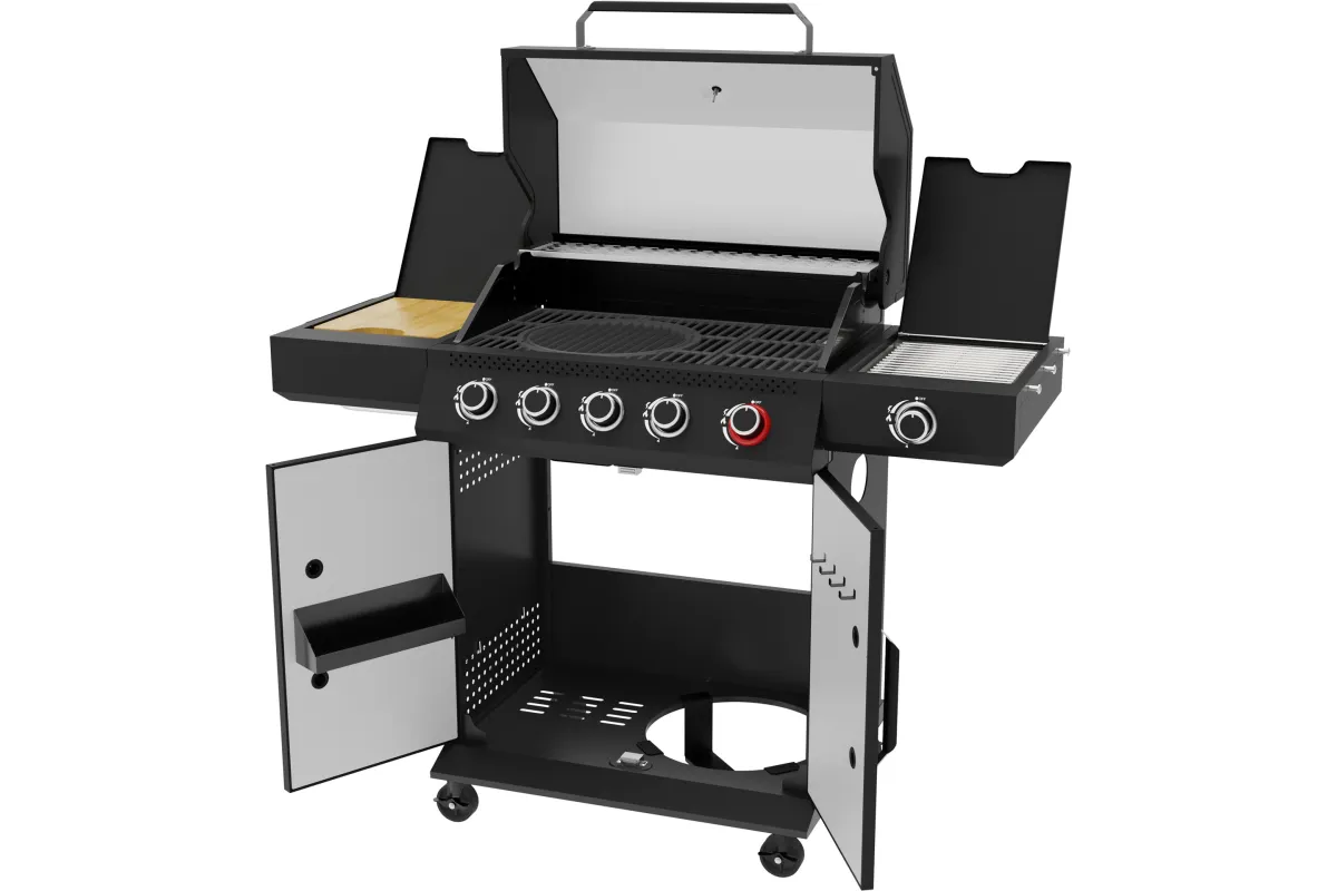 Grill gazowy YATO 5+1 z palnikiem infrared 800°C – 19,5 kW, 6 palników, żeliwne ruszty YG-20031
