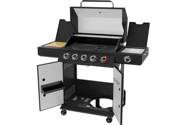 Grill gazowy YATO 5+1 z palnikiem infrared 800°C – 19,5 kW, 6 palników, żeliwne ruszty YG-20031