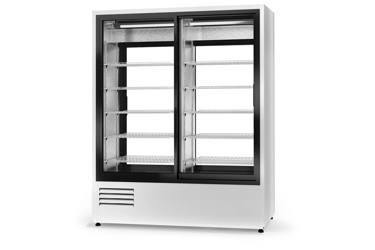 Szafa chłodnicza dwustronnie przeszklona, drzwi rozsuwane z obu stron, szerokość 1400 mm RAPA SCH-2S2R-1400-AD-3KL
