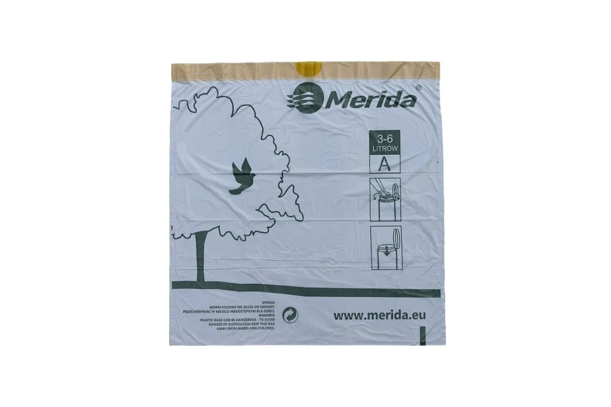WORKI NA ŚMIECI MERIDA TOP 3-6 L, ROLKA 40 SZT., BIAŁE, Z TAŚMĄ ŚCIĄGAJĄCĄ, ZAPACHOWE MERIDA WTB001