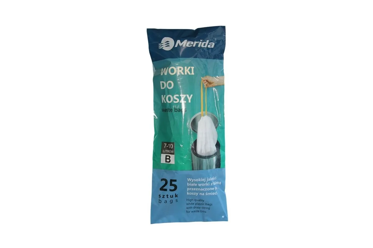 WORKI NA ŚMIECI MERIDA TOP 7-10 L, ROLKA 25 SZT., BIAŁE, Z TAŚMĄ ŚCIĄGAJĄCĄ, ZAPACHOWE MERIDA WTB101