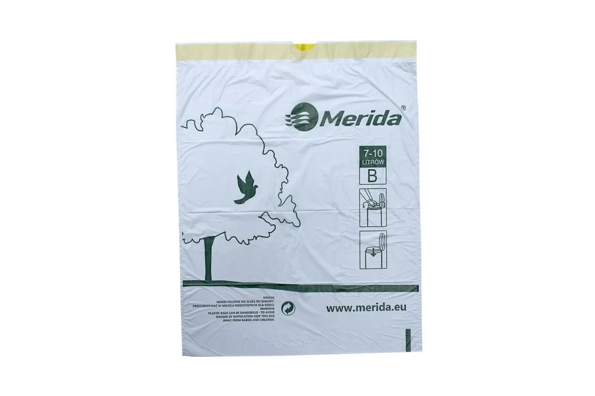 WORKI NA ŚMIECI MERIDA TOP 7-10 L, ROLKA 25 SZT., BIAŁE, Z TAŚMĄ ŚCIĄGAJĄCĄ, ZAPACHOWE MERIDA WTB101
