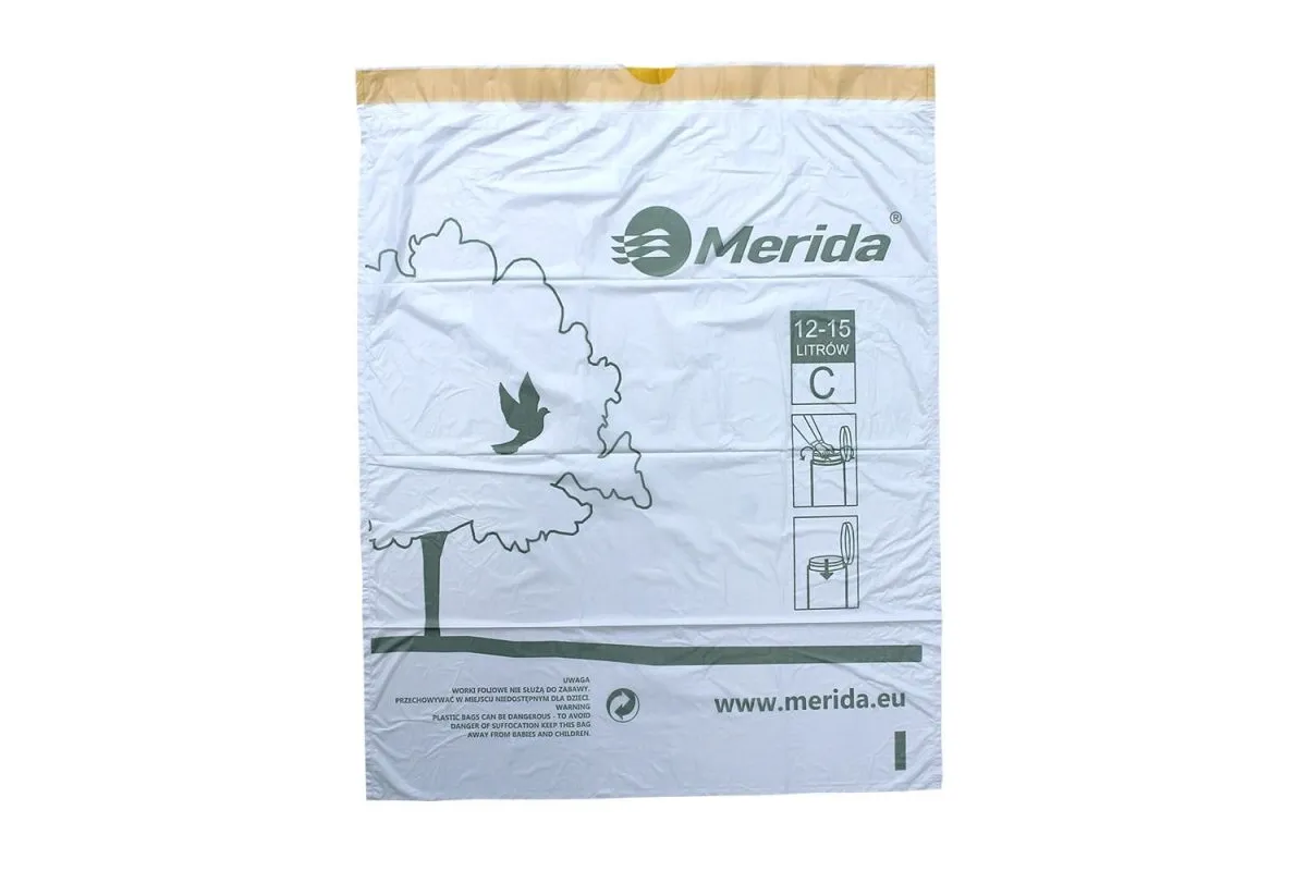 WORKI NA ŚMIECI MERIDA TOP 12-15 L, ROLKA 20 SZT., BIAŁE, Z TAŚMĄ ŚCIĄGAJĄCĄ, ZAPACHOWE WTB201