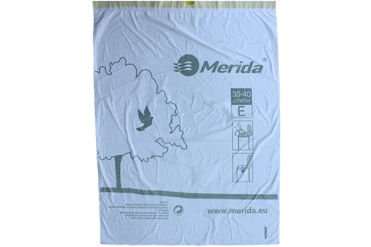 WORKI NA ŚMIECI MERIDA TOP 30-40 L, ROLKA 12 SZT., BIAŁE, Z TAŚMĄ ŚCIĄGAJĄCĄ, ZAPACHOWE MERIDA WTB401