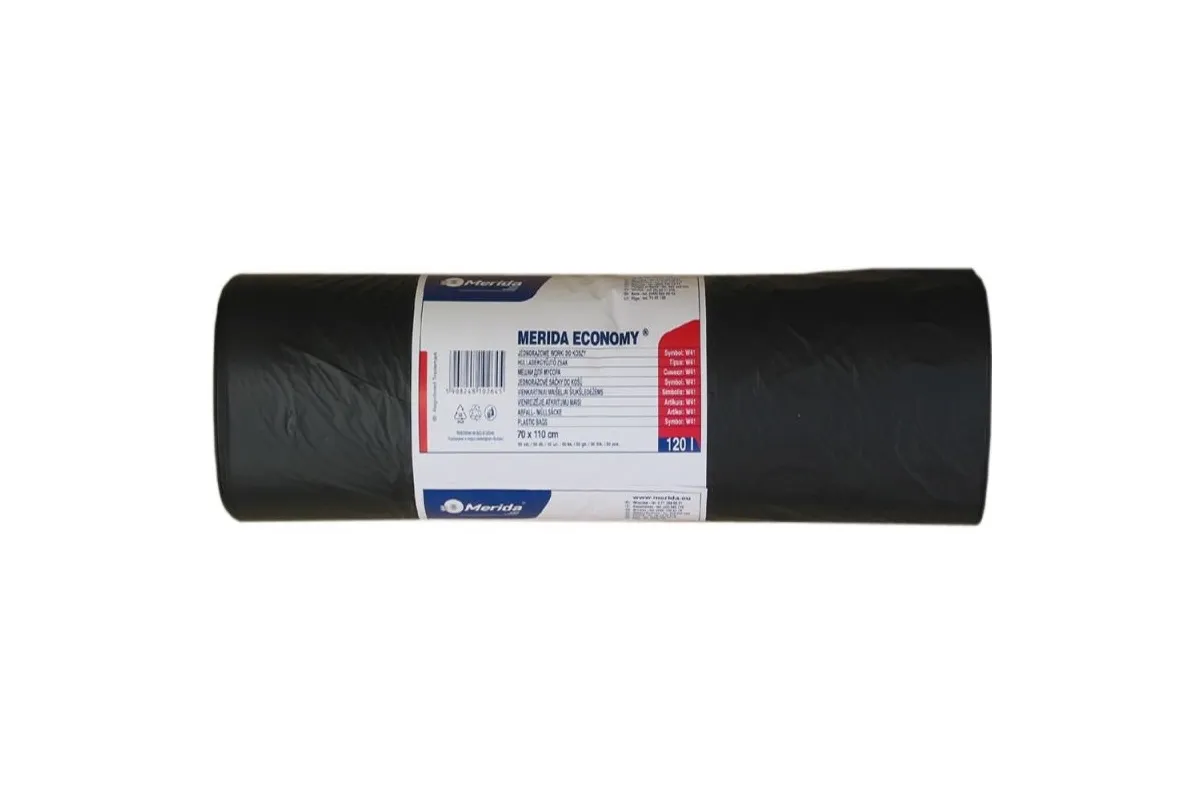 Jednorazowe worki na śmieci Merida Economy, pojemność 120 l, czarne Merida W41, ROLKA 50 SZT.