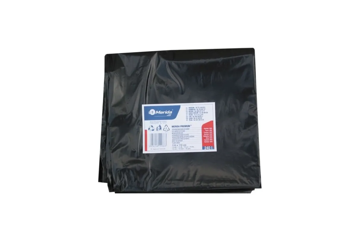 Jednorazowe worki na śmieci składane, pojemność 240 l, czarne Merida W60
