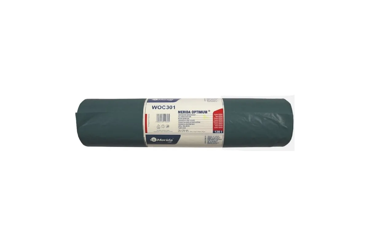 Jednorazowe worki na śmieci Merida Optimum, pojemność 120 l, czarne, ROLKA 50 SZT., WOC301