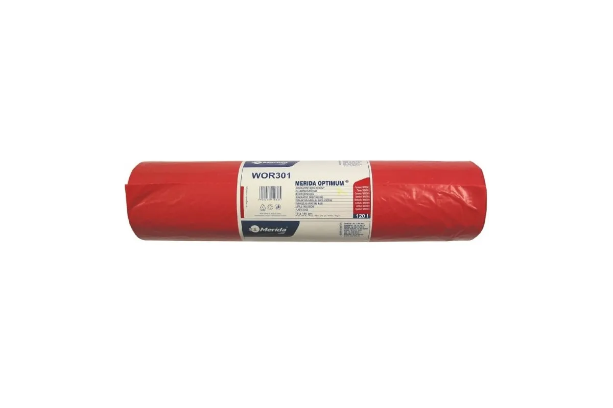 Jednorazowe worki na śmieci Merida Optimum, pojemność 120 l, czerwone, ROLKA 50 SZT., WOR301