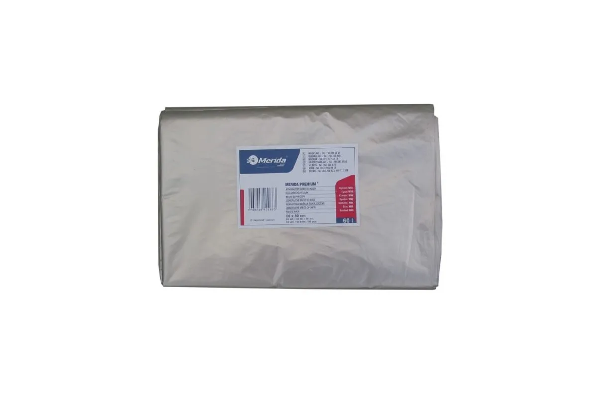 Jednorazowe worki na śmieci składane, pojemność 120 l, bezbarwne, paczka 50szt., Merida W40P