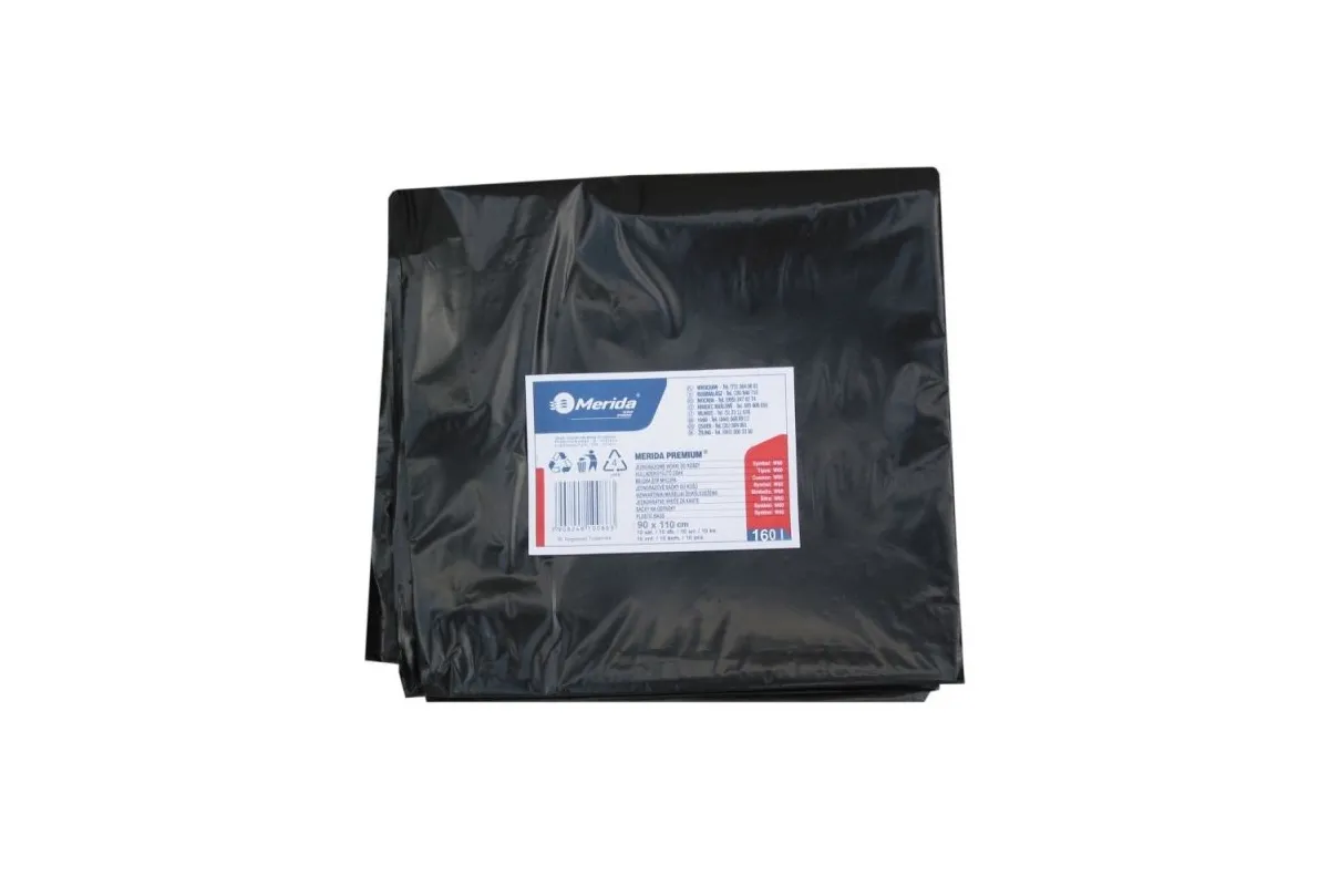 Jednorazowe worki na śmieci składane, pojemność 160 l, czarne, PACZKA 10SZT., W50