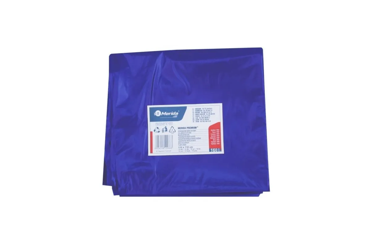 Jednorazowe worki na śmieci składane, pojemność 160 l, niebieskie, PACZKA 10 SZT., Merida W50N