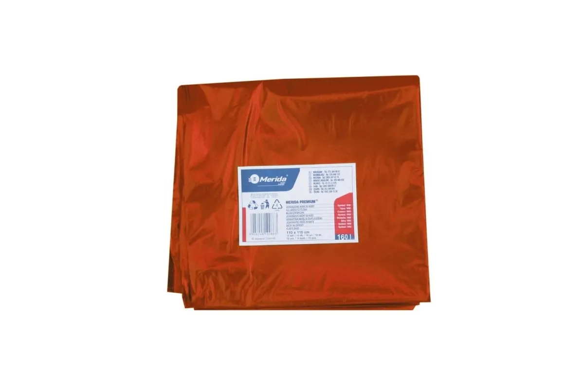 Jednorazowe worki na śmieci składane, pojemność 160 l, czerwone, PACZKA 10 SZT., Merida W50C