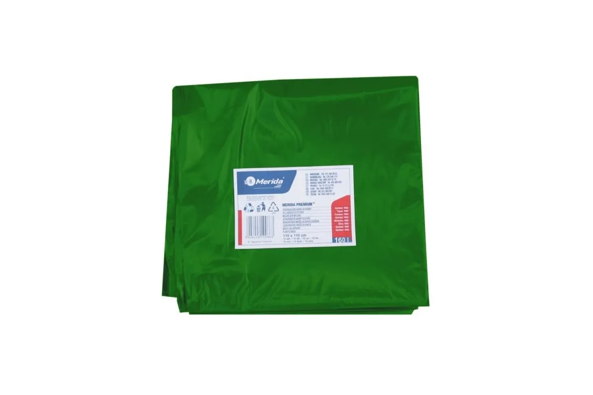 Jednorazowe worki na śmieci składane, pojemność 160 l, zielone, PACZKA 10 SZT., Merida W50Z