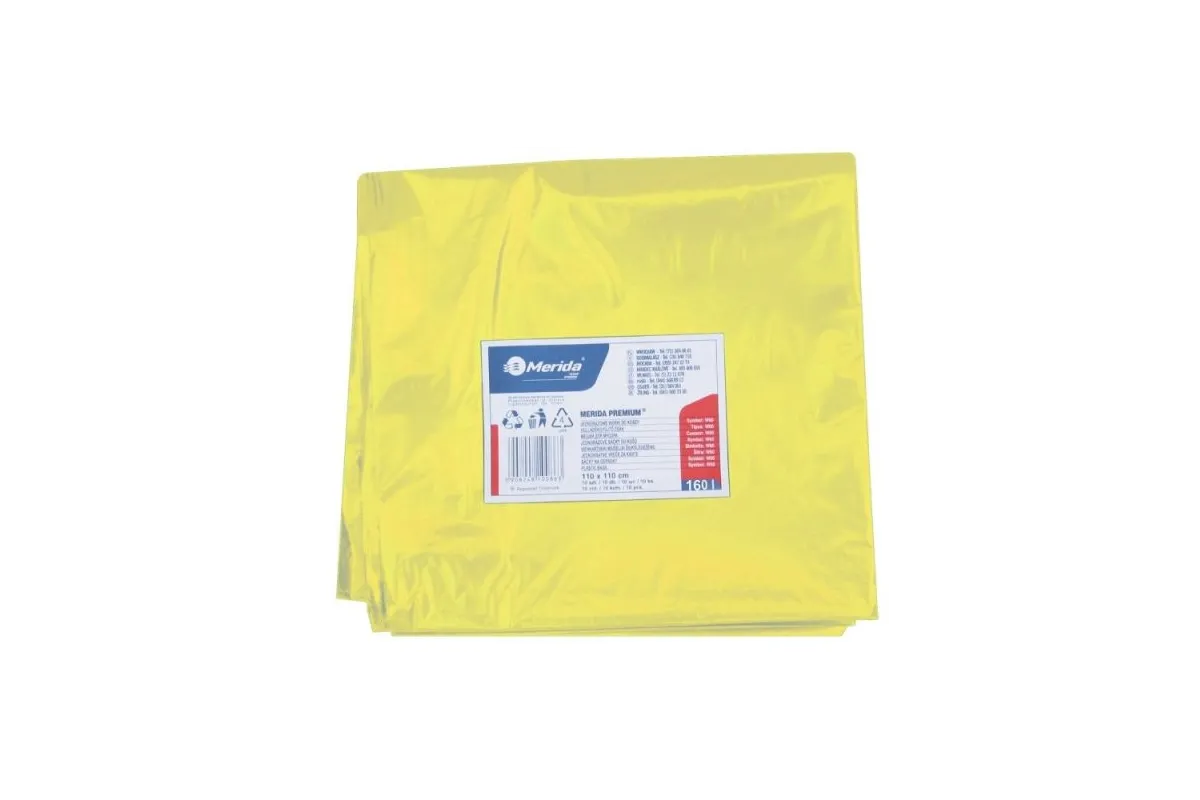 Jednorazowe worki na śmieci składane, pojemność 160 l, żółte, PACZKA 10 SZT., Merida W50Y