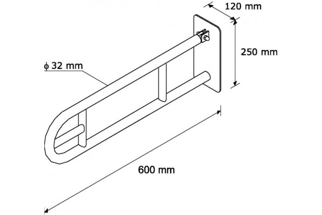 Poręcz uchylna z uchwytem na papier toaletowy Merida TPC10, długość 600 mm