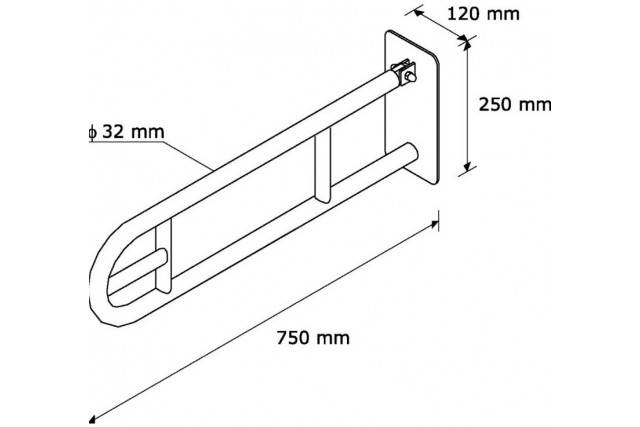 Poręcz uchylna z uchwytem na papier toaletowy Merida TPC05, długość 750 mm