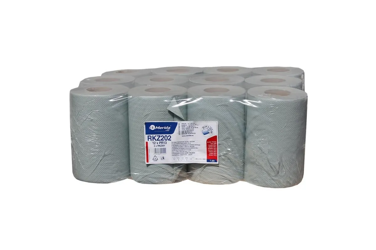 Ręczniki papierowe w rolach MERIDA KLASIK, zgrzewka 12 rolek, długość 90 m RKZ202