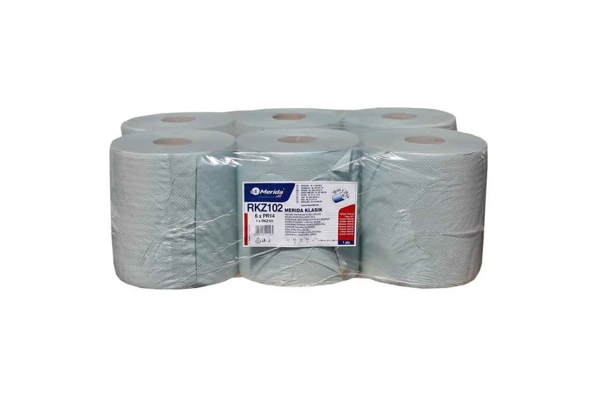 Ręczniki papierowe w rolach MERIDA KLASIK, zgrzewka 6 rolek, długość 180 m RKZ102