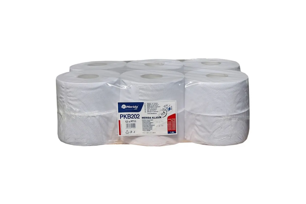 Papier toaletowy MERIDA KLASIK, zgrzewka 12 rolek, długości 220 m, ŚREDNICA 19 CM