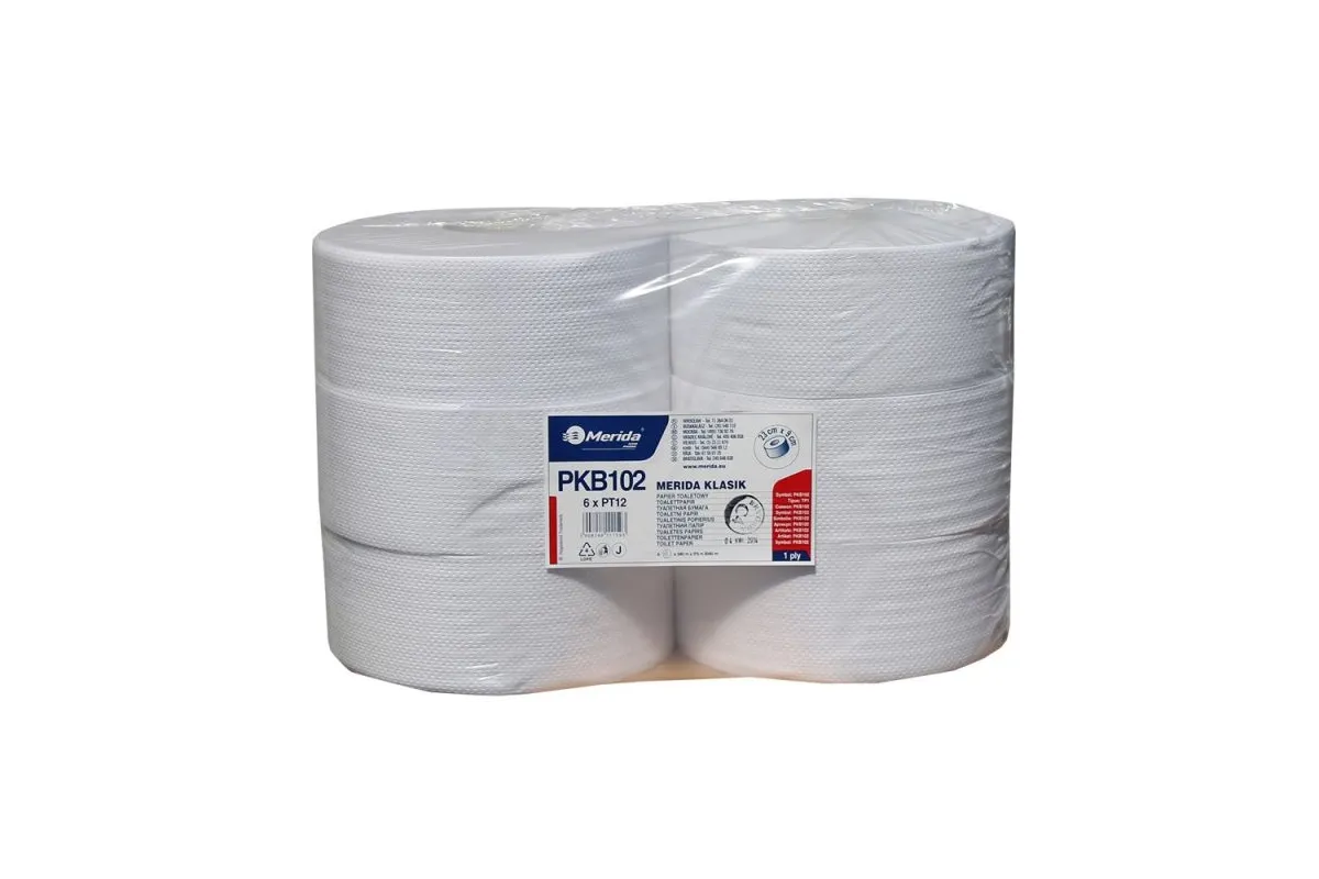Papier toaletowy MERIDA KLASIK, zgrzewka 6 rolek, długość 340 m PKB102