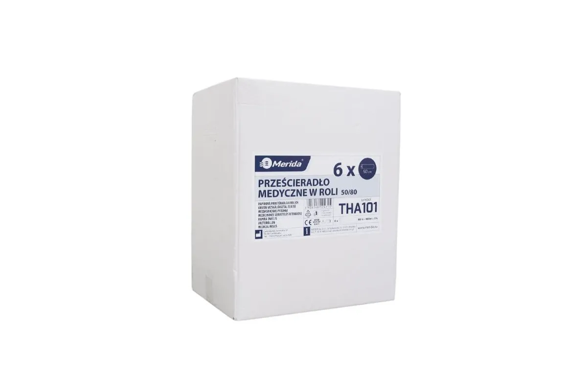 PRZEŚCIERADŁO MEDYCZNE W ROLI, CELULOZOWE, DWUWARSTWOWE, SUPER BIAŁE, KARTON 6 SZT. MERIDA THA101