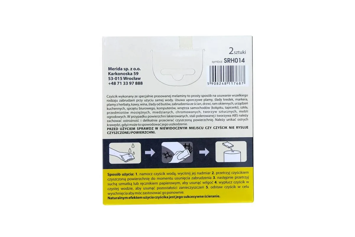 CZYŚCIK Z MELAMINY SUPER MOCNY, DO TRUDNYCH ZABRUDZEŃ, PACZKA 2 SZT. MERIDA SRH014