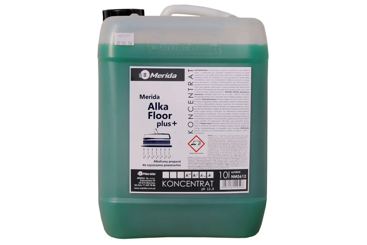 MERIDA ALKAFLOOR PLUS 10 L, ŚRODEK ALKALICZNY DO CZYSZCZENIA GRESU I PŁYTEK ANTYPOŚLIZGOWYCH MERIDA NMS612