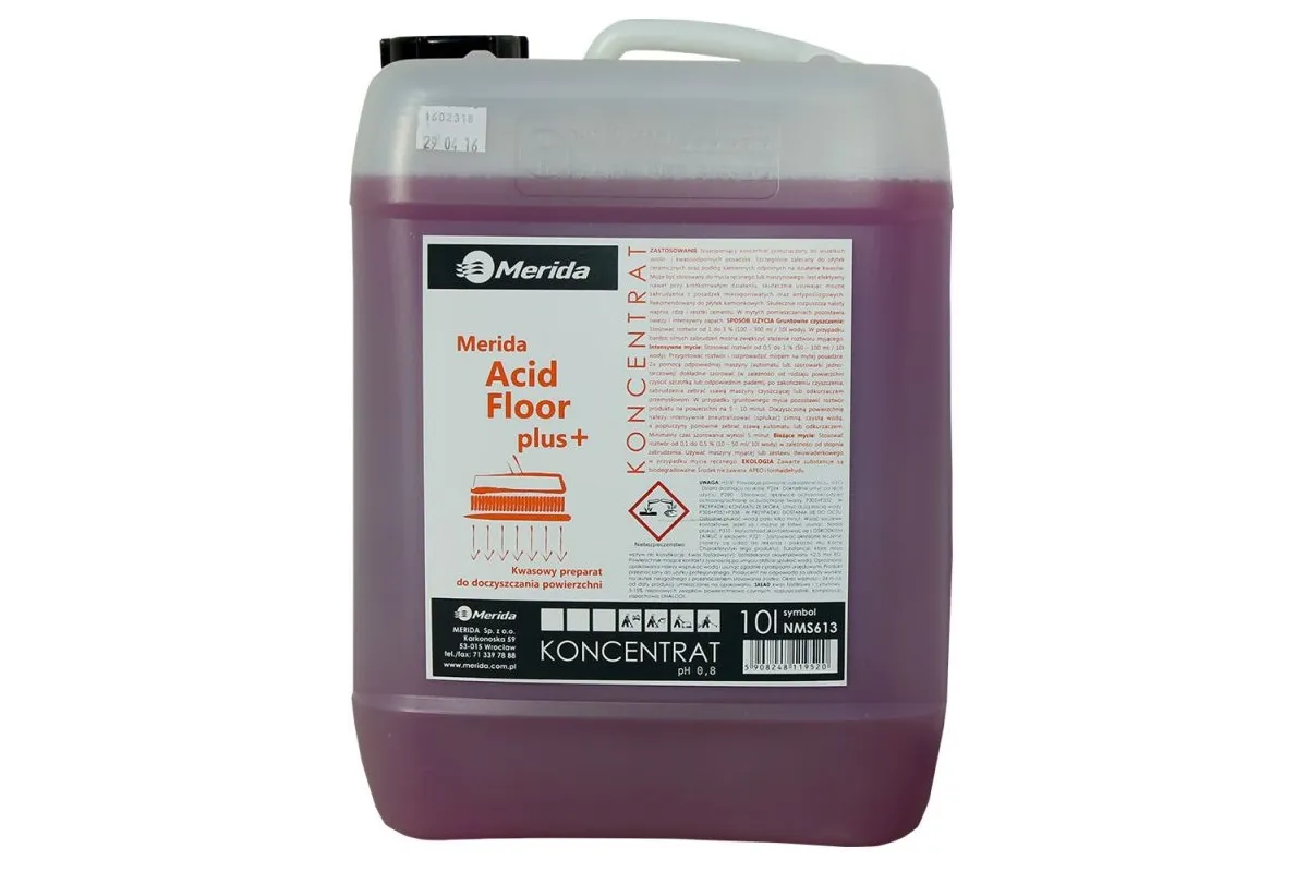MERIDA ACIDFLOOR PLUS 10 L, ŚRODEK KWASOWY DO CZYSZCZENIA GRESU I PŁYTEK ANTYPOŚLIZGOWYCH MERIDA NMS613