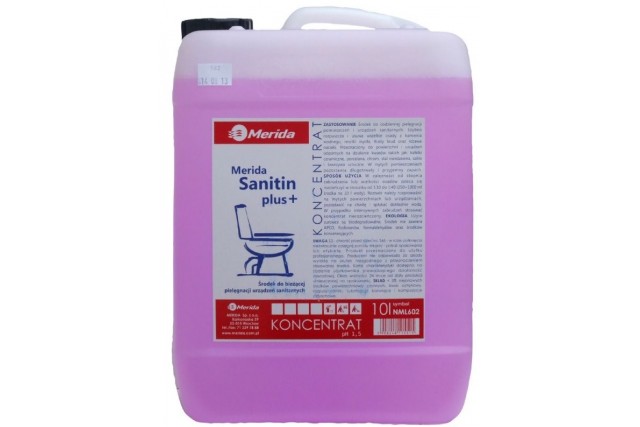 MERIDA SANITIN PLUS + kwaśny środek do bieżącej pielęgnacji urządzeń sanitarnych, pojemność 10 litrów NML602