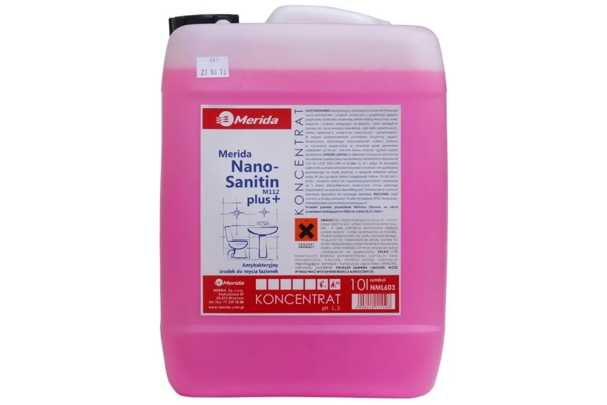 MERIDA NANO SANITIN PLUS + antystatyczny środek do bieżącego mycia pomieszczeń i urządzeń sanitarnych, pojemność 10 l NML603
