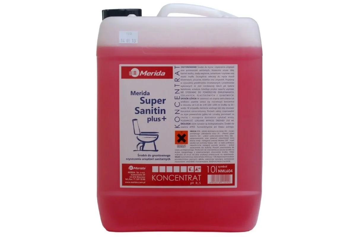 MERIDA SUPER SANITIN PLUS + kwaśny środek do gruntownego czyszczenia urządzeń sanitarnych, pojemność 10 l NML604