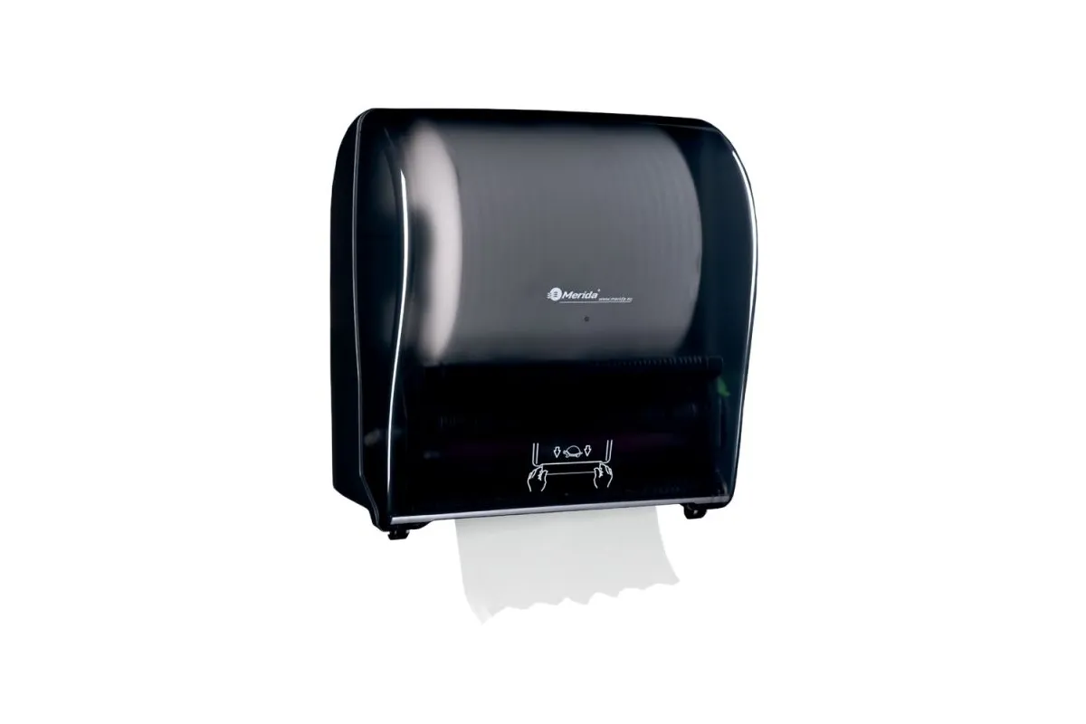 MERIDA SOLID CUT MECHANICZNY PODAJNIK RĘCZNIKÓW PAPIEROWYCH W ROLACH MAXI, FRONT TRANSPARENTNY CIEMNY CJC303