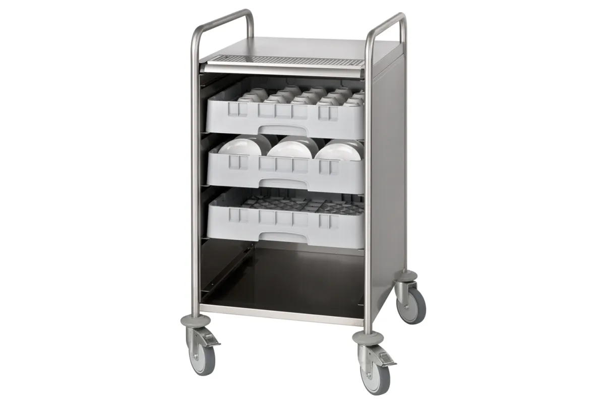 Wózek Bravilor 20S z 2 płytami po bokach i 1 z tyłu, 4 skręcającymi kołami (dwa koła z hamulcem) 